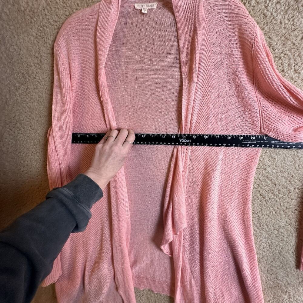 Eileen Fisher 100% Linen Cardigan Sweater Baby Pink Open Front Light Weight Sz L - Picture 8 of 11